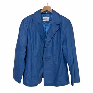 Pamela McCoy Collections Blue Leather Jacket 1X Genuine Leather Blazer Style